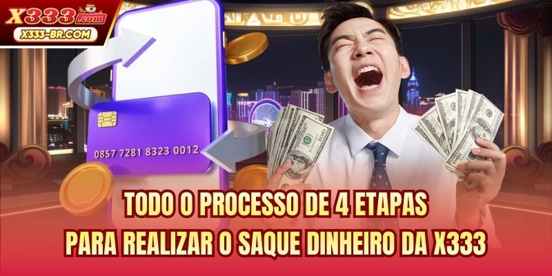 Todo o processo de 4 etapas para realizar o saque dinheiro da X333